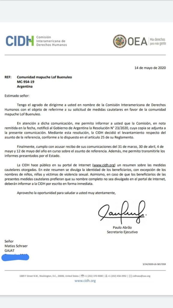 La CIDH a favor de la comunidad mapuche Buenuleo