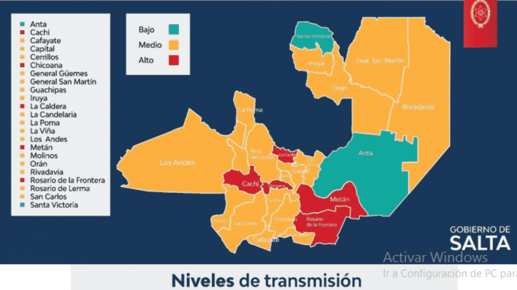 Mapa actualizado de riesgo sanitario en Salta